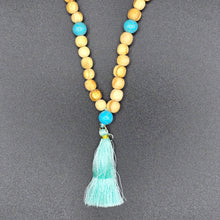 Load image into Gallery viewer, Palo Santo Mala Bead Necklace with Synthetic Turquoise Stones