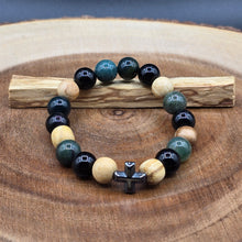 Load image into Gallery viewer, Bracelet - Palo Santo with Green Moss Agate & Black Obsidian