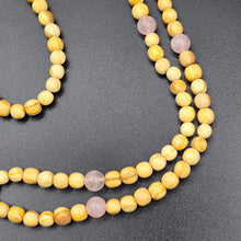 Load image into Gallery viewer, Palo Santo Mala Bead Necklace with Rose Quartz and Amazonite Stones