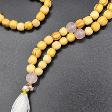 Load image into Gallery viewer, Palo Santo Mala Bead Necklace with Rose Quartz Stones