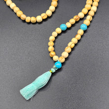Load image into Gallery viewer, Palo Santo Mala Bead Necklace with Synthetic Turquoise Stones