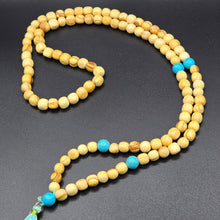 Load image into Gallery viewer, Palo Santo Mala Bead Necklace with Synthetic Turquoise Stones