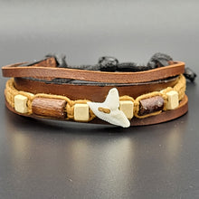Load image into Gallery viewer, Handcrafted PU Leather Bracelet ~ Triple Liner, Shark Tooth Design