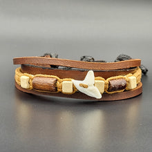 Load image into Gallery viewer, Handcrafted PU Leather Bracelet ~ Triple Liner, Shark Tooth Design