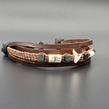 Load image into Gallery viewer, Handcrafted PU Leather Bracelet ~ Triple Liner, Shark Tooth Design