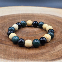 Load image into Gallery viewer, Bracelet - Palo Santo with Green Moss Agate & Black Obsidian