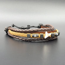 Load image into Gallery viewer, Handcrafted PU Leather Bracelet ~ Triple Liner, Shark Tooth Design