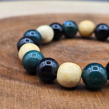 Load image into Gallery viewer, Bracelet - Palo Santo with Green Moss Agate & Black Obsidian