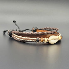 Load image into Gallery viewer, Handcrafted PU Leather Bracelet ~ Triple Liner, Shark Tooth Design