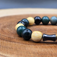Load image into Gallery viewer, Bracelet - Palo Santo with Green Moss Agate & Black Obsidian
