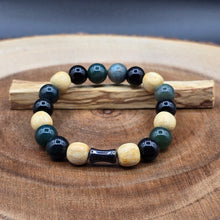 Load image into Gallery viewer, Bracelet - Palo Santo with Green Moss Agate & Black Obsidian
