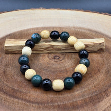 Load image into Gallery viewer, Bracelet - Palo Santo with Green Moss Agate & Black Obsidian