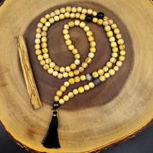 Load image into Gallery viewer, Palo Santo Mala Bead Necklace with Obsidian, Amazonite and Hematite Stones
