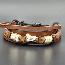 Load image into Gallery viewer, Handcrafted PU Leather Bracelet ~ Triple Liner, Shark Tooth Design