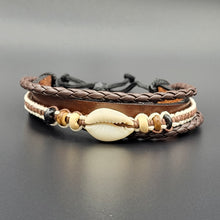 Load image into Gallery viewer, Handcrafted PU Leather Bracelet ~ Triple Liner, Shark Tooth Design