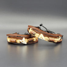 Load image into Gallery viewer, Handcrafted PU Leather Bracelet ~ Triple Liner, Shark Tooth Design