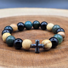 Load image into Gallery viewer, Bracelet - Palo Santo with Green Moss Agate & Black Obsidian