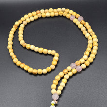 Load image into Gallery viewer, Palo Santo Mala Bead Necklace with Rose Quartz Stones