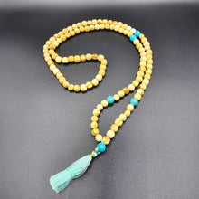 Load image into Gallery viewer, Palo Santo Mala Bead Necklace with Synthetic Turquoise Stones