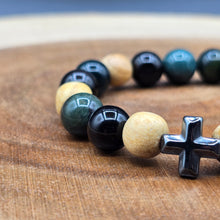 Load image into Gallery viewer, Bracelet - Palo Santo with Green Moss Agate & Black Obsidian
