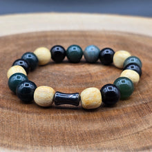 Load image into Gallery viewer, Bracelet - Palo Santo with Green Moss Agate & Black Obsidian