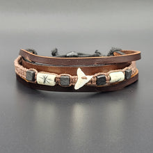 Load image into Gallery viewer, Handcrafted PU Leather Bracelet ~ Triple Liner, Shark Tooth Design