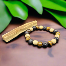 Load image into Gallery viewer, Bracelet - Palo Santo with Tiger-Eye & Lava Beads