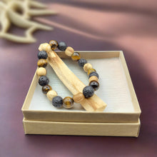 Load image into Gallery viewer, Bracelet - Palo Santo with Tiger-Eye &amp; Lava Beads
