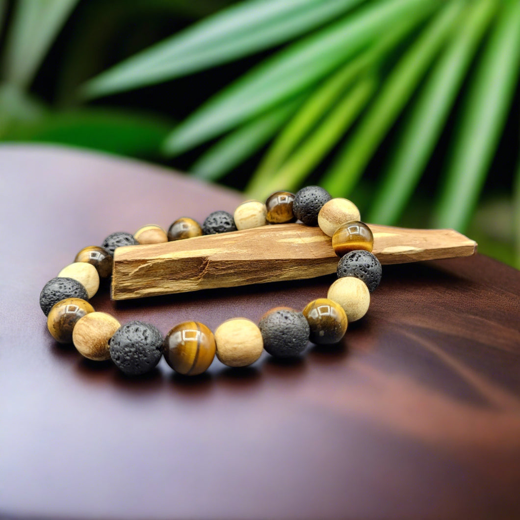 Bracelet - Palo Santo with Tiger-Eye & Lava Beads