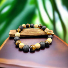 Load image into Gallery viewer, Bracelet - Palo Santo with Tiger-Eye &amp; Lava Beads
