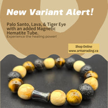 Load image into Gallery viewer, Bracelet - Palo Santo with Tiger-Eye &amp; Lava Beads
