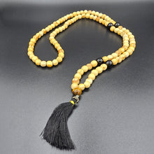 Load image into Gallery viewer, Palo Santo Mala Bead Necklace with Obsidian and Tiger Eye Stones
