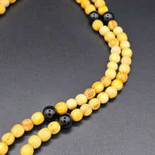 Load image into Gallery viewer, Palo Santo Mala Bead Necklace with Obsidian and Tiger Eye Stones
