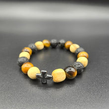 Load image into Gallery viewer, Bracelet - Palo Santo with Tiger-Eye &amp; Lava Beads
