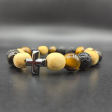 Load image into Gallery viewer, Bracelet - Palo Santo with Tiger-Eye &amp; Lava Beads
