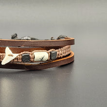 Load image into Gallery viewer, Handcrafted PU Leather Bracelet ~ Triple Liner, Shark Tooth Design
