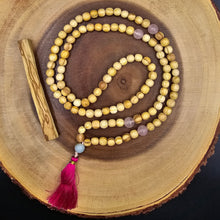 Load image into Gallery viewer, Palo Santo Mala Bead Necklace with Rose Quartz and Amazonite Stones
