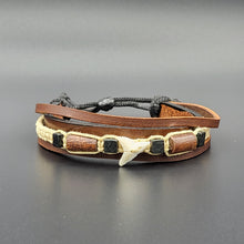 Load image into Gallery viewer, Handcrafted PU Leather Bracelet ~ Triple Liner, Shark Tooth Design
