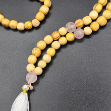 Load image into Gallery viewer, Palo Santo Mala Bead Necklace with Rose Quartz Stones
