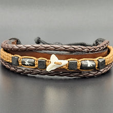 Load image into Gallery viewer, Handcrafted PU Leather Bracelet ~ Triple Liner, Shark Tooth Design
