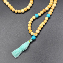 Load image into Gallery viewer, Palo Santo Mala Bead Necklace with Synthetic Turquoise Stones
