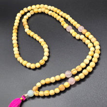 Load image into Gallery viewer, Palo Santo Mala Bead Necklace with Rose Quartz and Amazonite Stones
