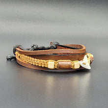 Load image into Gallery viewer, Handcrafted PU Leather Bracelet ~ Triple Liner, Shark Tooth Design
