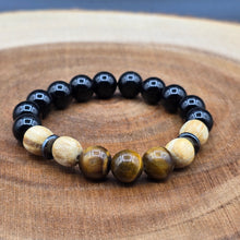 Load image into Gallery viewer, Bracelet - Palo Santo with Tiger Eye &amp; Black Onyx
