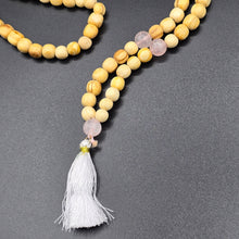 Load image into Gallery viewer, Palo Santo Mala Bead Necklace with Rose Quartz Stones
