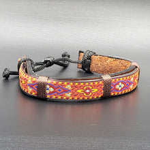 Load image into Gallery viewer, Handcrafted PU Leather Bracelet ~ Traditional Fabric Pattern
