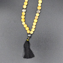 Load image into Gallery viewer, Palo Santo Mala Bead Necklace with Obsidian, Amazonite and Hematite Stones
