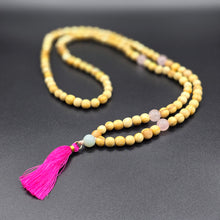 Load image into Gallery viewer, Palo Santo Mala Bead Necklace with Rose Quartz and Amazonite Stones
