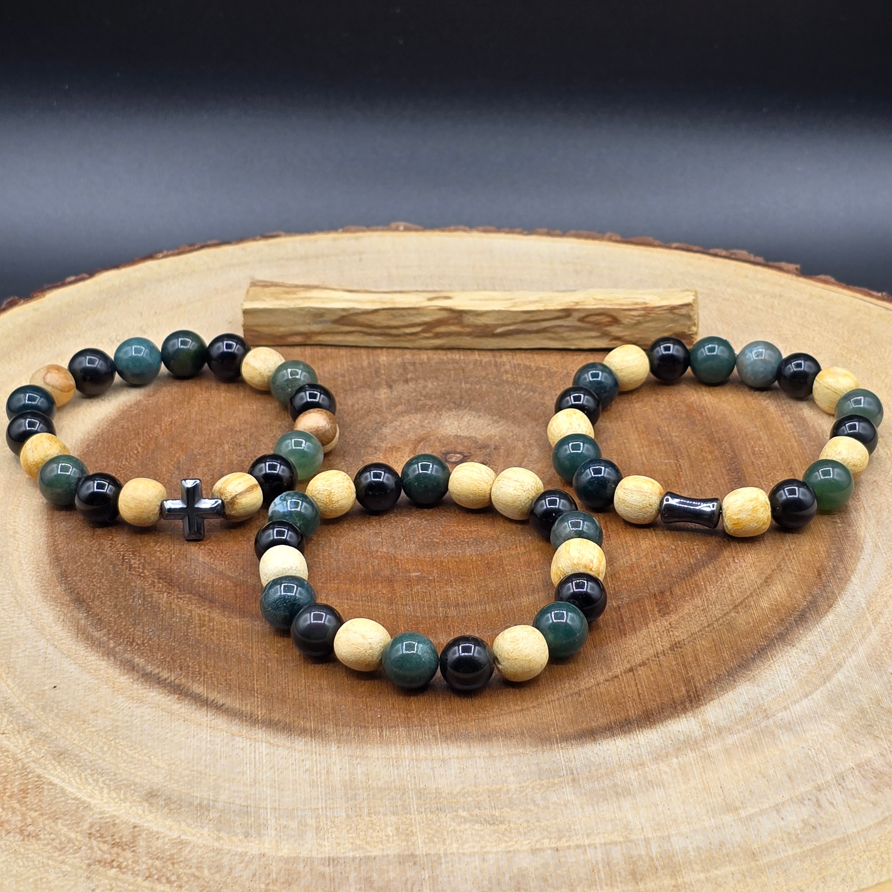 Bracelet - Palo Santo with Green Moss Agate & Black Obsidian – ARTTA ...