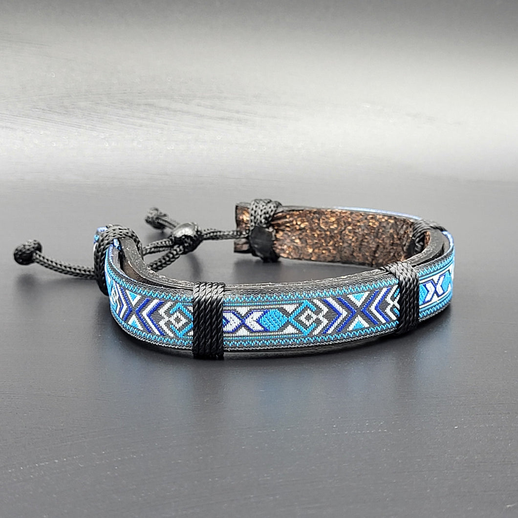 Handcrafted PU Leather Bracelet ~ Traditional Fabric Pattern